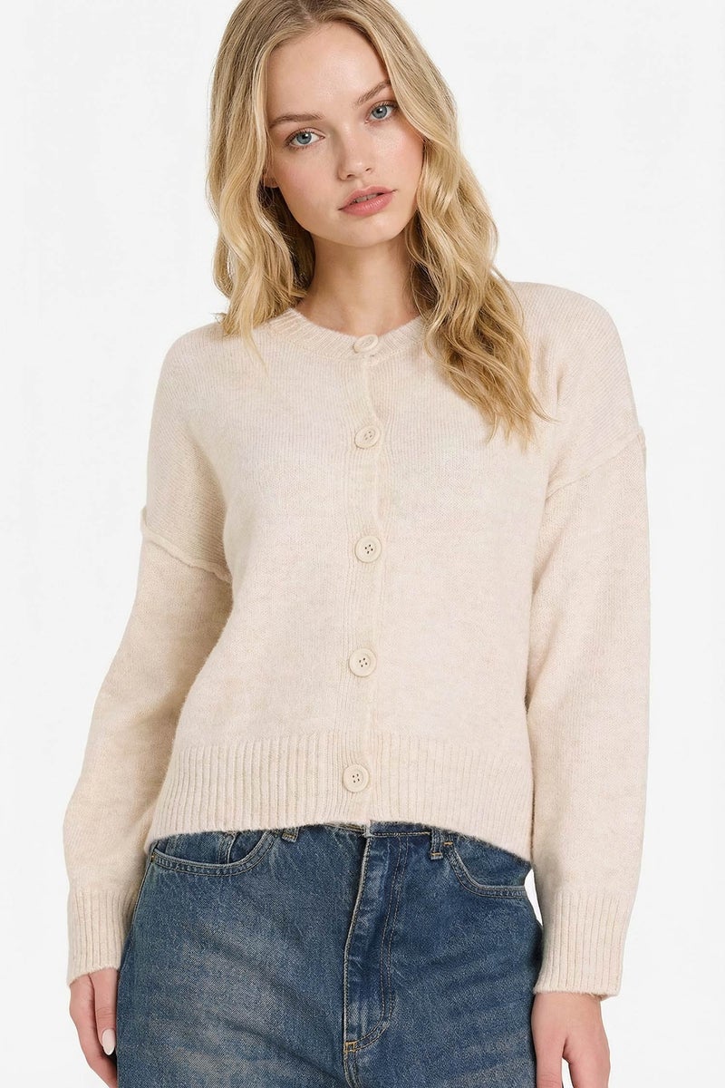 DeFacto Beige Woman Regular Fit Crew Neck Cardigan Casual - Image 1